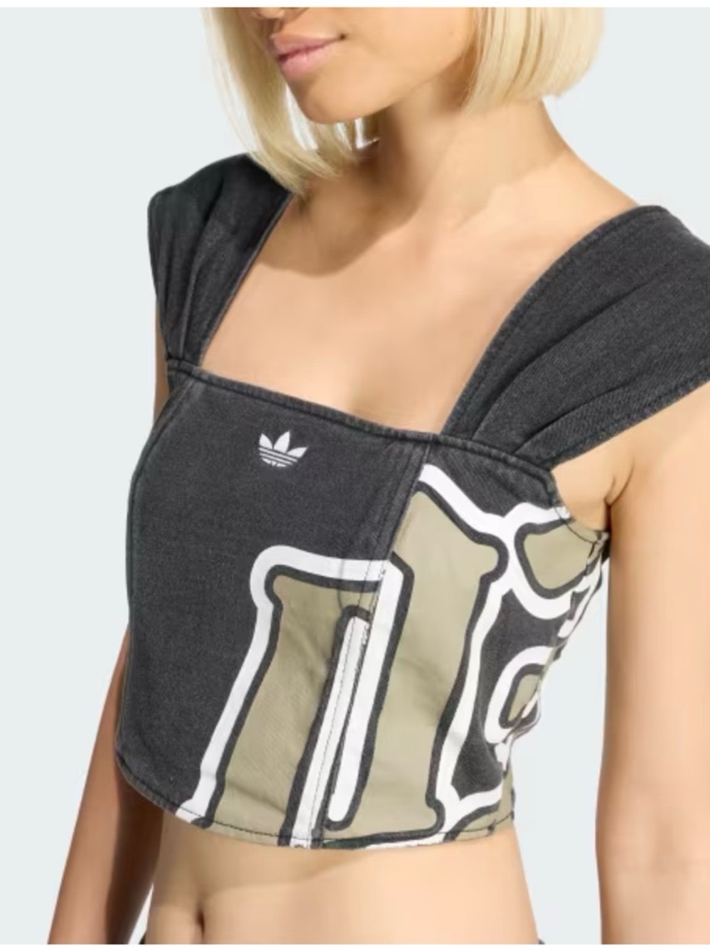 adidas Black Crop Top with White and Olive Graphic
